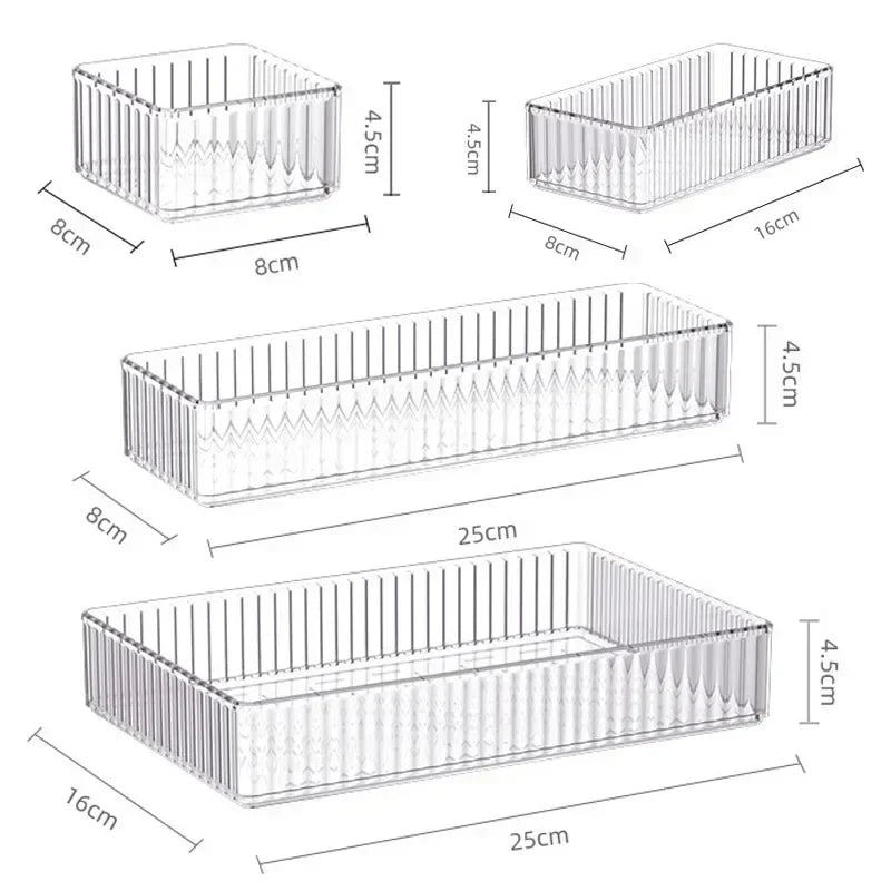 Unlimited Desk Drawer Organizers Set Plastic Bathroom Storage Makeup Organizer Clear Transparent Storage Box Bins Kitchen Gadget