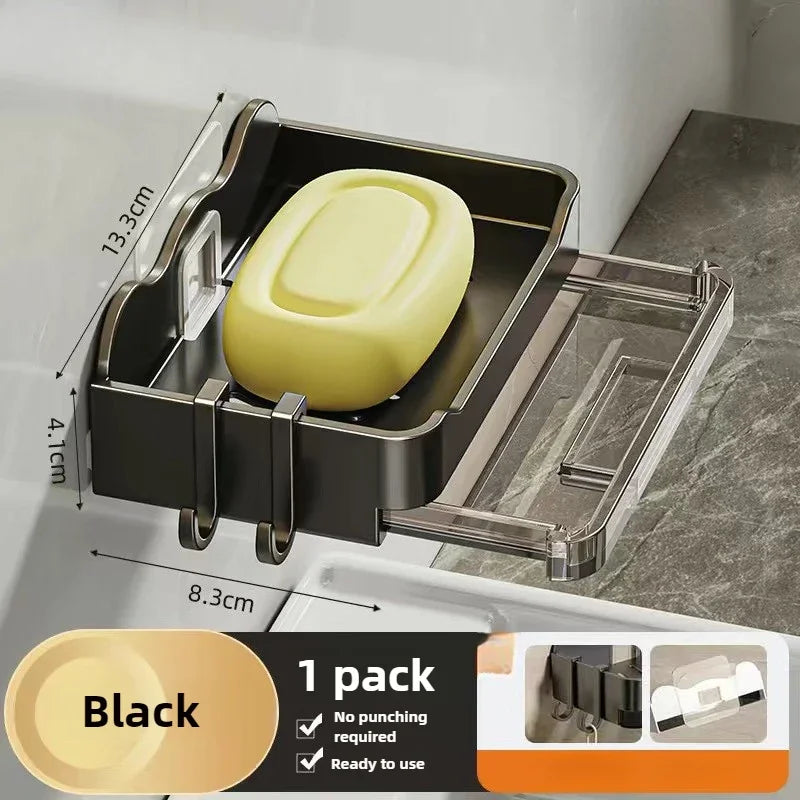 Bathroom Soap Holder Free-Punching Wall Mounted Soap Sponge Holder Organizer Double Drainage Soap Dish Bathroom Accessories