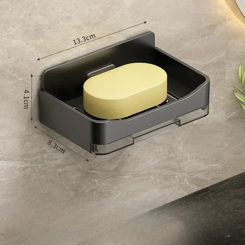 Bathroom Soap Holder Free-Punching Wall Mounted Soap Sponge Holder Organizer Double Drainage Soap Dish Bathroom Accessories
