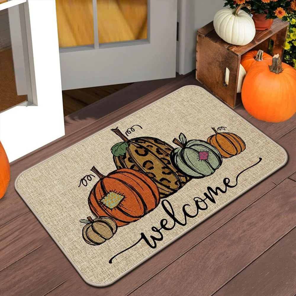 VIKAMA Halloween Autumn Door Mat Thanksgiving Welcome Mat Indoor/Outdoor Anti-Slip Carpet Home Decoration