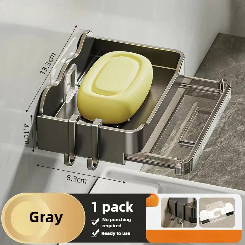Bathroom Soap Holder Free-Punching Wall Mounted Soap Sponge Holder Organizer Double Drainage Soap Dish Bathroom Accessories