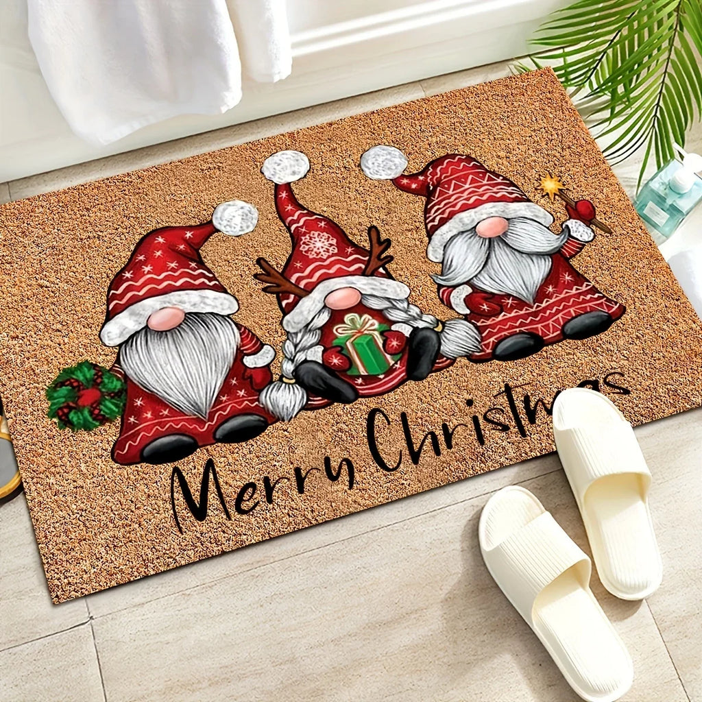 VIKAMA 1pc Three Santa Claus Doormats Festive Floor Mat Living Room Rug For Bedroom Welcome Mat Outdoor Rug Christmas Rug