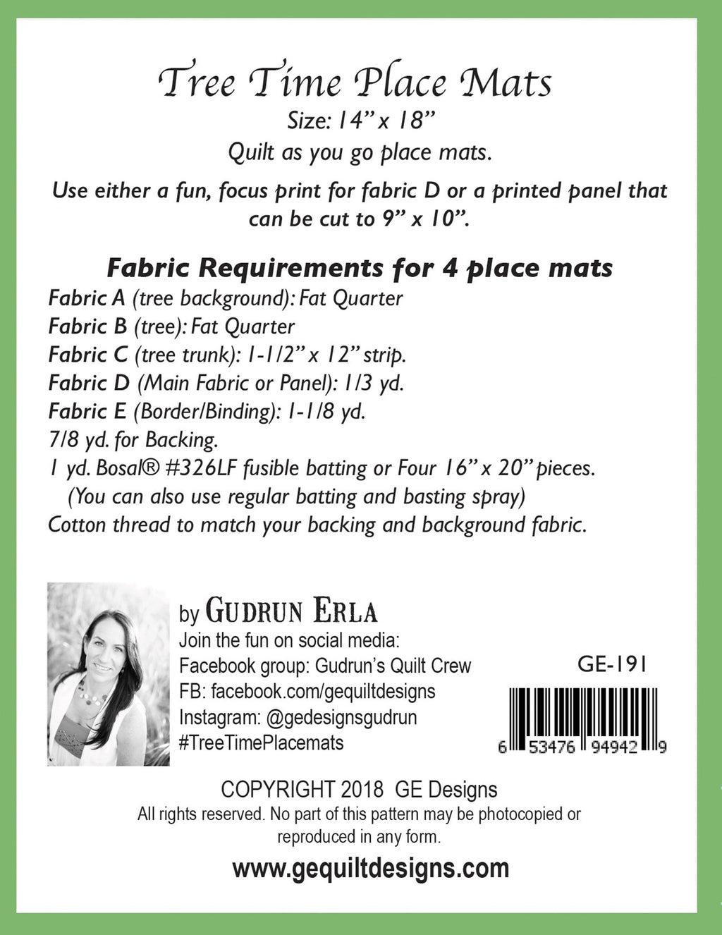 Tree Time Place Mats Pattern 191