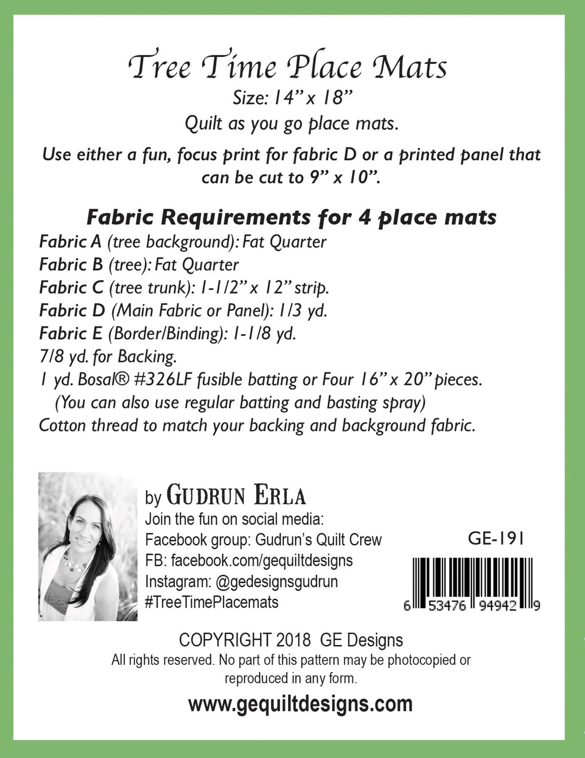 Tree Time Place Mats Pattern 191