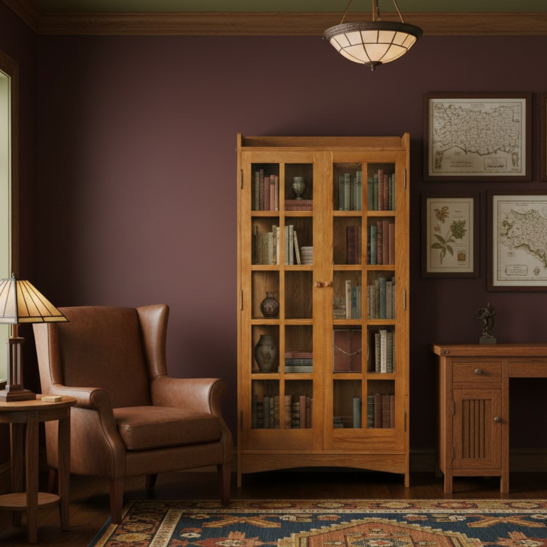 Mission Oak Display China Cabinet / Bookcase - Michael's Cherry - 39"W