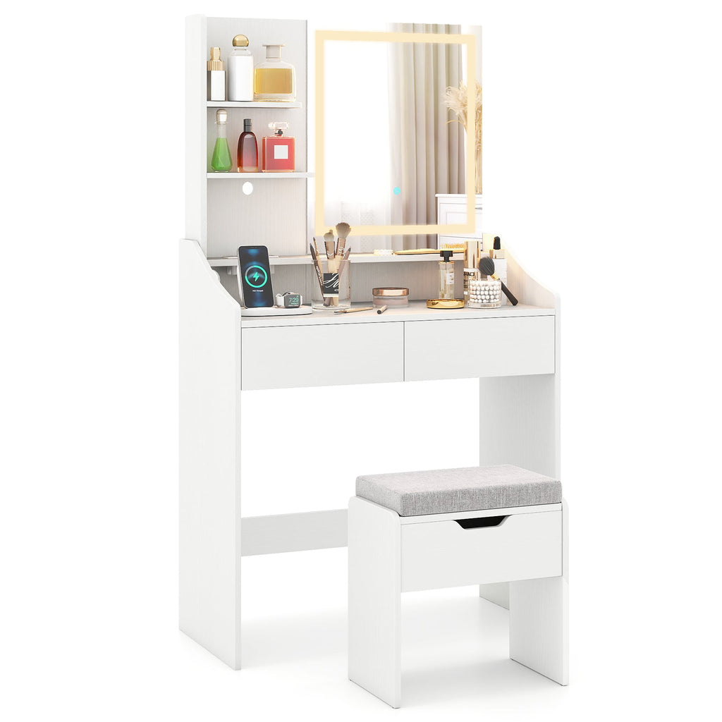 Vanity Desk LED Lighted Makeup Table with 3 Color Modes-White