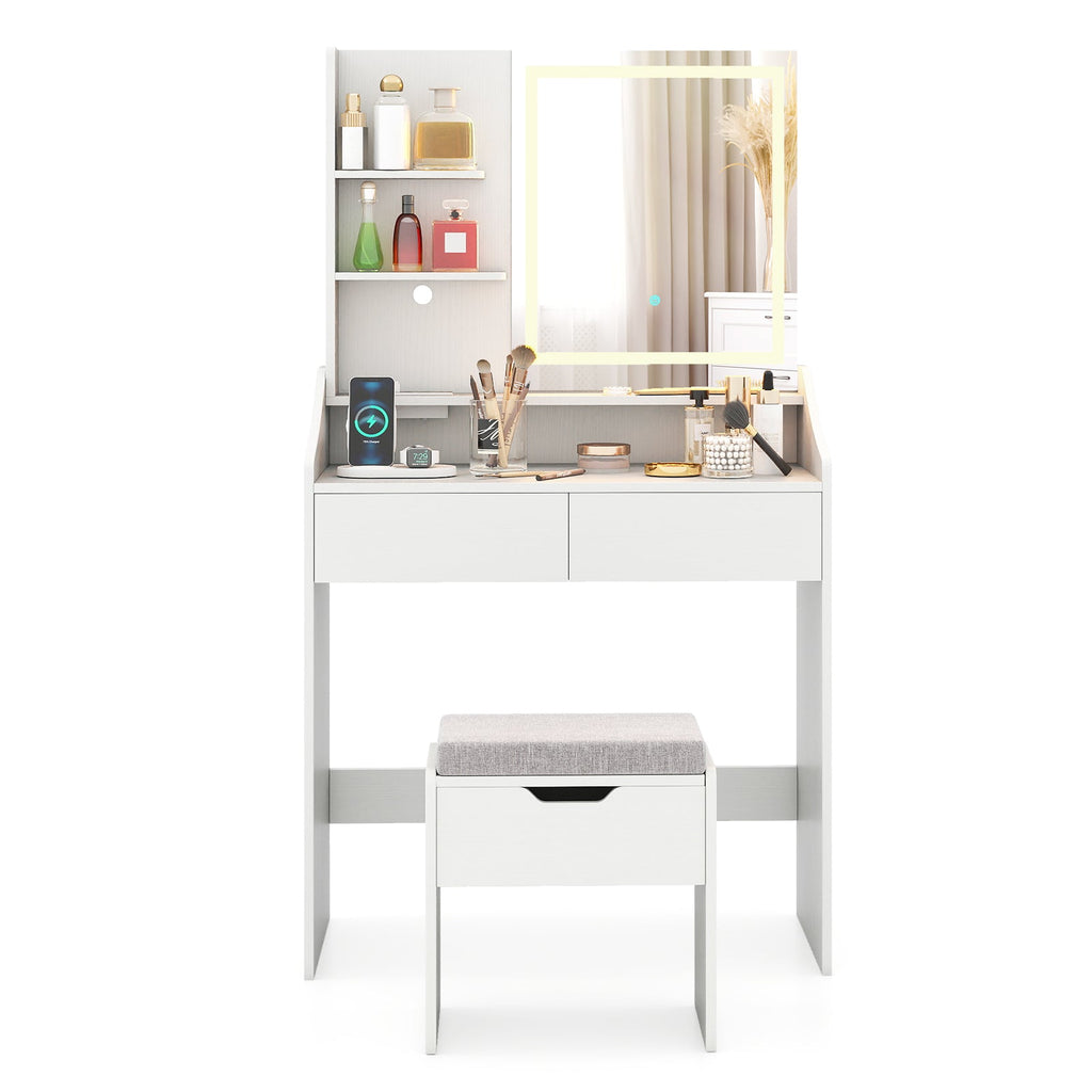 Vanity Desk LED Lighted Makeup Table with 3 Color Modes-White