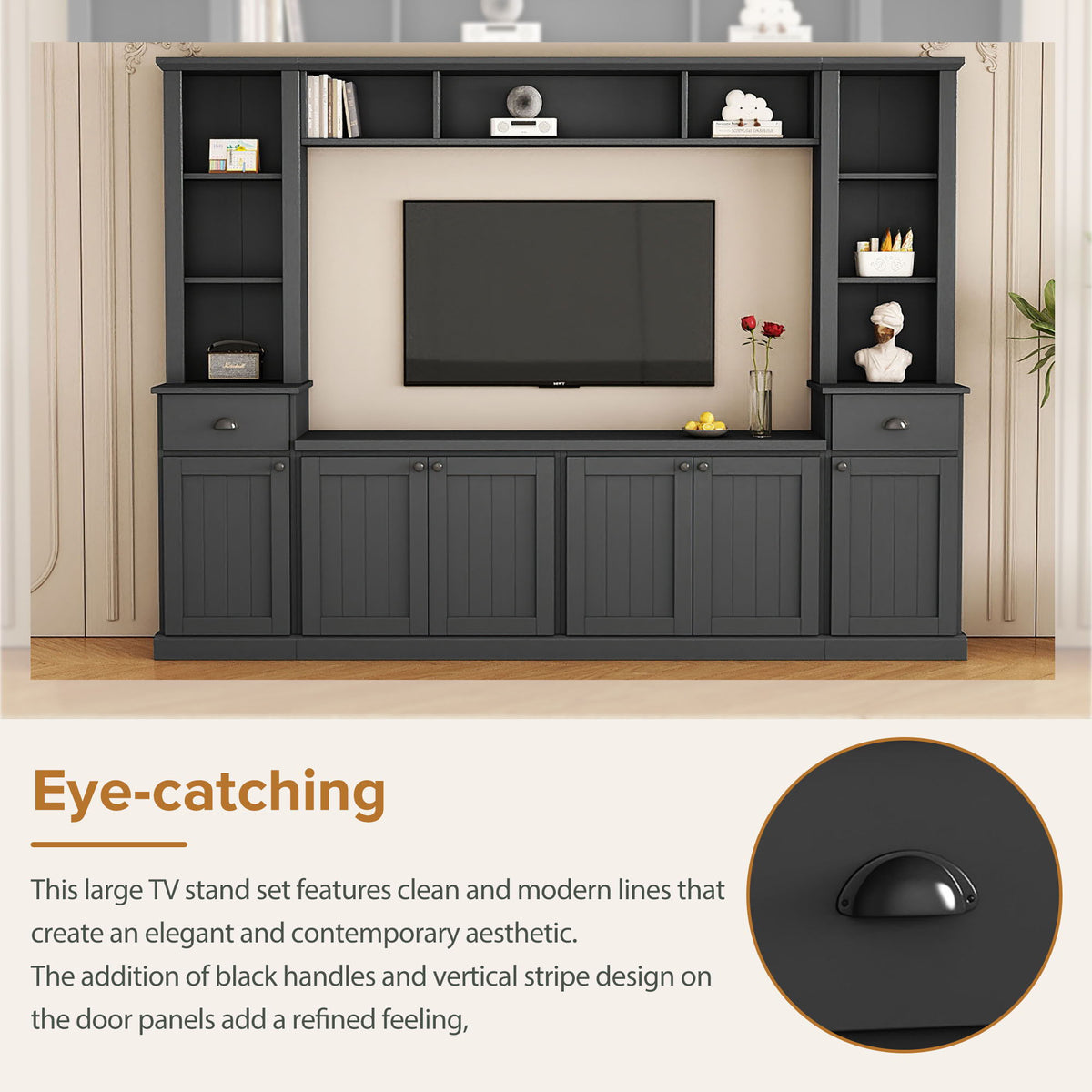 Minimalist Entertainment Wall Unit Set With Bridge For TVs Up To 75"