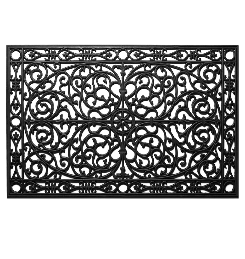 24" X 36" Black Rubber Scrollwork Outdoor Door Mat