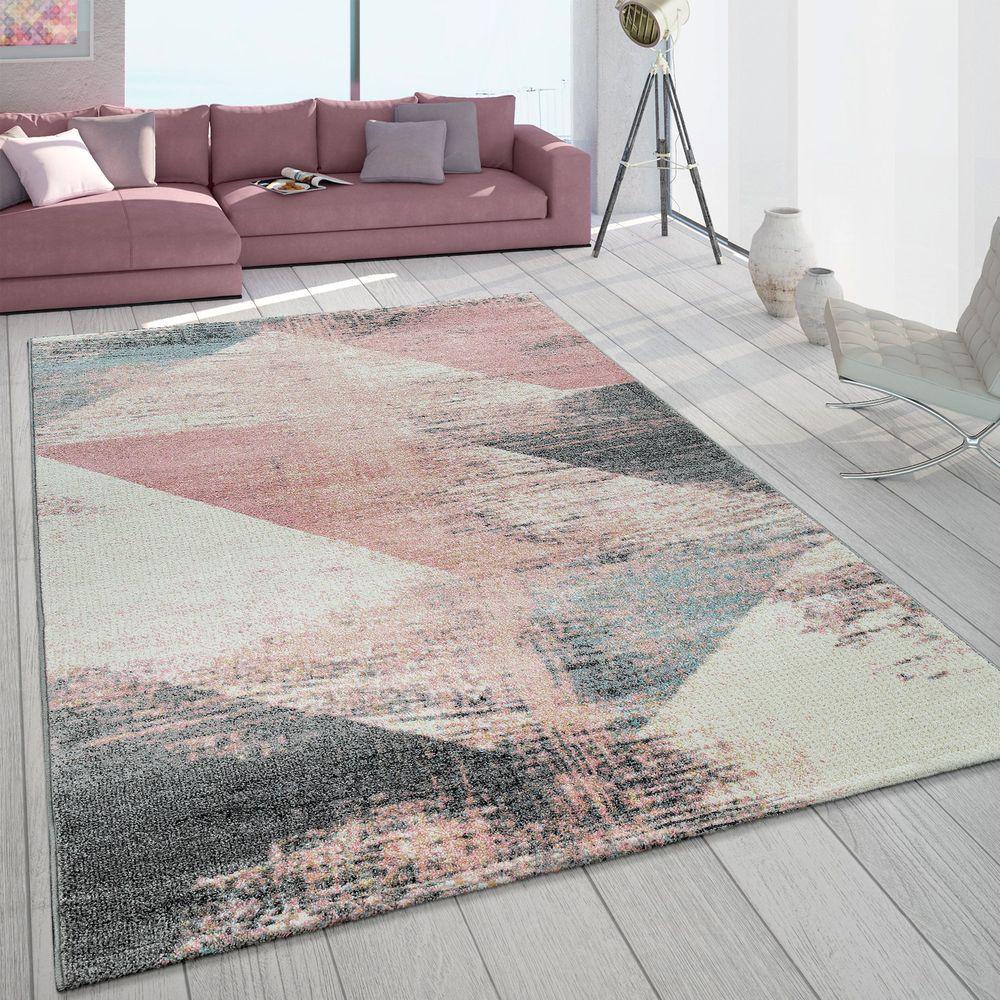 Area Rug Mero Modern Abstract Design - Pink White Grey