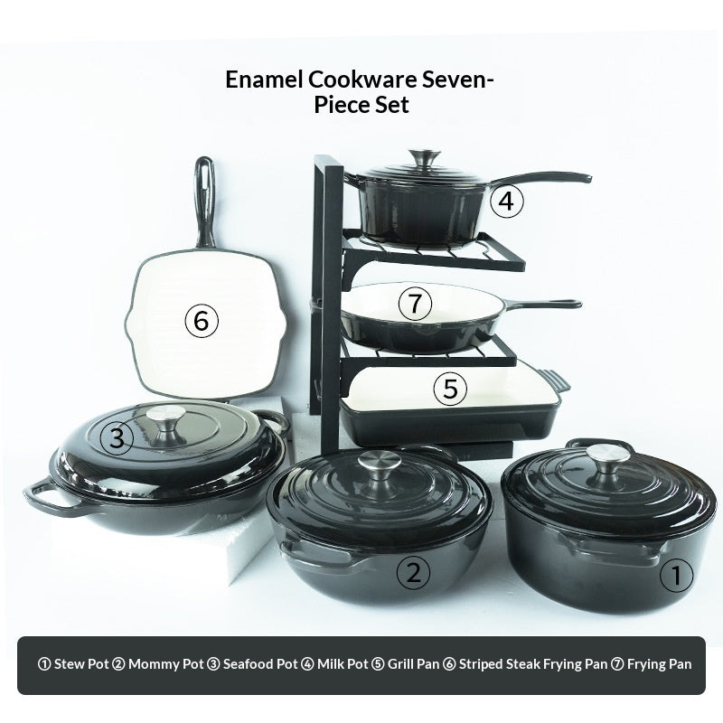 7 Pieces Cast Iron Enamel Cookware Set