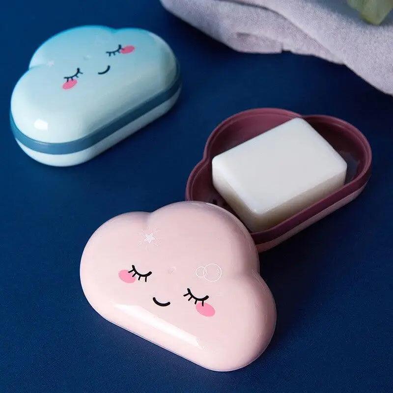 Bathroom Soap Dish Box Cute Cartoon Clouds Soap Holder Home Shower Travel Container Soap Tray Drainer Box Bathroom Accessories Soap Dish with Drain Soap Holder Soap Saver Easy Cleaning Dry Stop  Soap