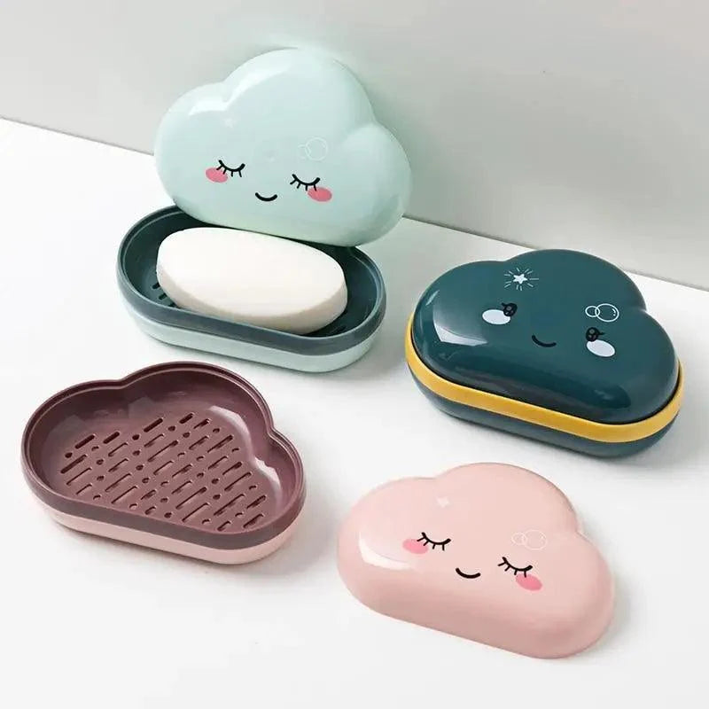 Bathroom Soap Dish Box Cute Cartoon Clouds Soap Holder Home Shower Travel Container Soap Tray Drainer Box Bathroom Accessories Soap Dish with Drain Soap Holder Soap Saver Easy Cleaning Dry Stop  Soap