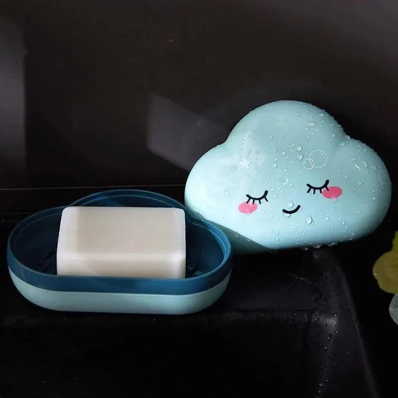 Bathroom Soap Dish Box Cute Cartoon Clouds Soap Holder Home Shower Travel Container Soap Tray Drainer Box Bathroom Accessories Soap Dish with Drain Soap Holder Soap Saver Easy Cleaning Dry Stop  Soap