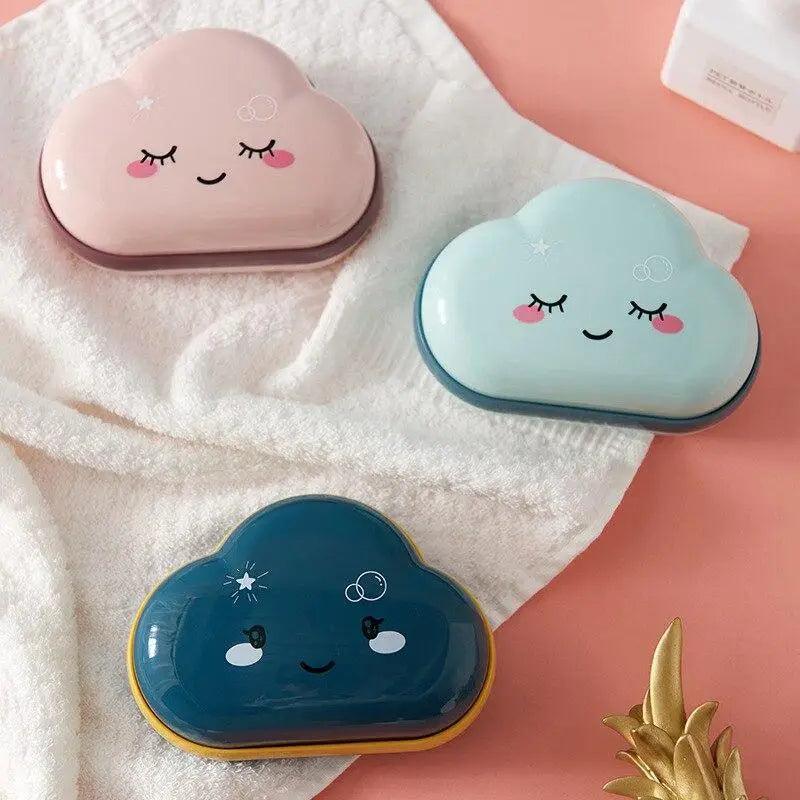 Bathroom Soap Dish Box Cute Cartoon Clouds Soap Holder Home Shower Travel Container Soap Tray Drainer Box Bathroom Accessories Soap Dish with Drain Soap Holder Soap Saver Easy Cleaning Dry Stop  Soap