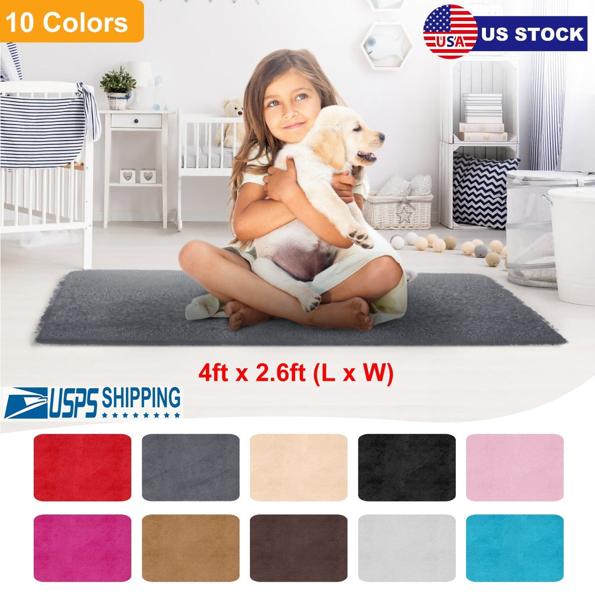 Fluffy Bedroom Rug 4Õ x 2.6Õ Anti-Skid Shaggy Area Rug Decorative Floor Carpet Mat for Nursery Bedroom Living Room