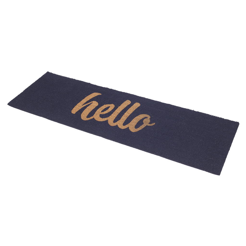 Cursive Hello Dark Blue Coir Doormat