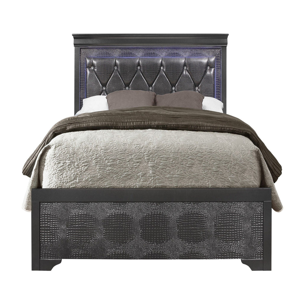 Shaker - 5 Pieces Bedroom Set With Crystal Inspired Tufted Headboard And LED Lighting