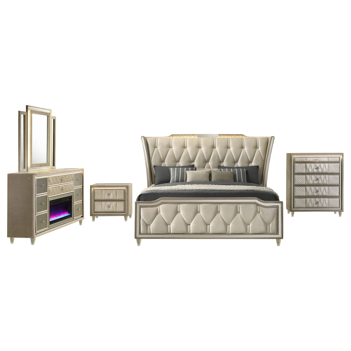 Lorient 5-piece Queen Bedroom Set Ivory and Camel