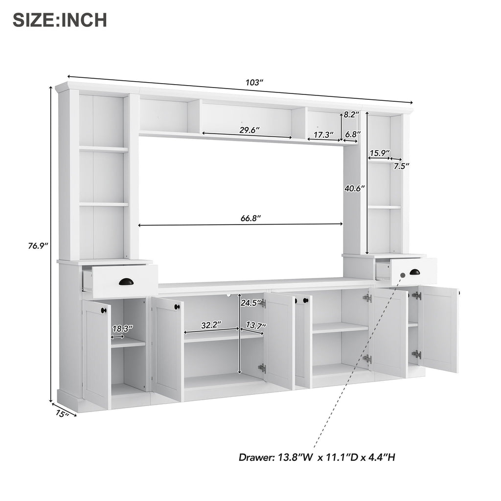 Minimalist Entertainment Wall Unit Set With Bridge For TVs Up To 75"