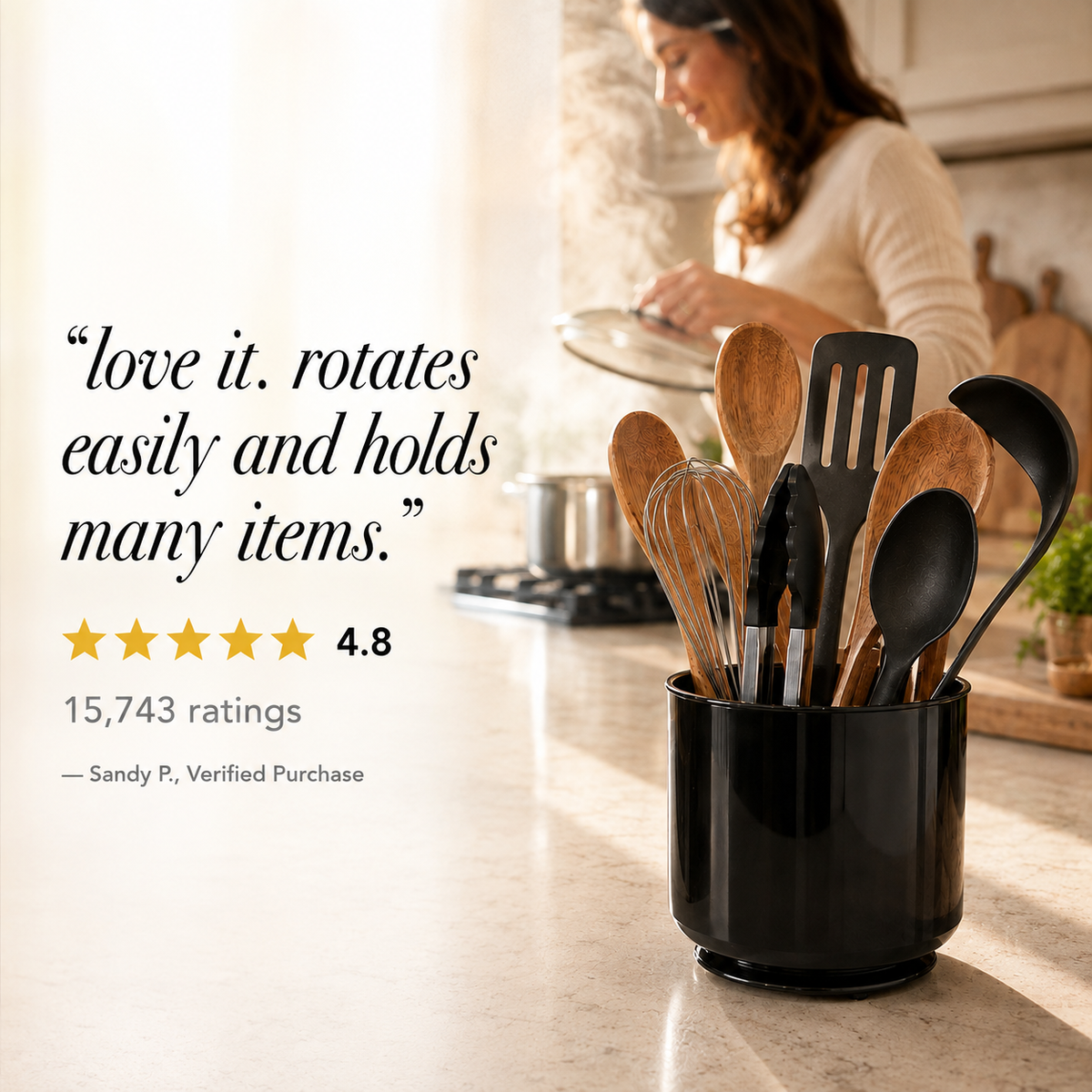 Large Rotating Kitchen Utensil Holder Countertop Caddy