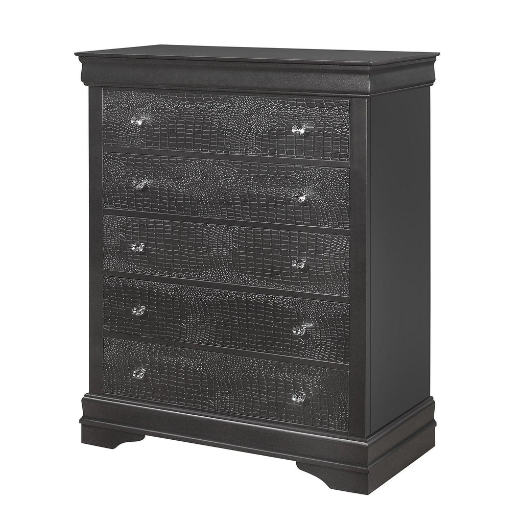 Shaker - 5 Pieces Bedroom Set With Crystal Inspired Tufted Headboard And LED Lighting