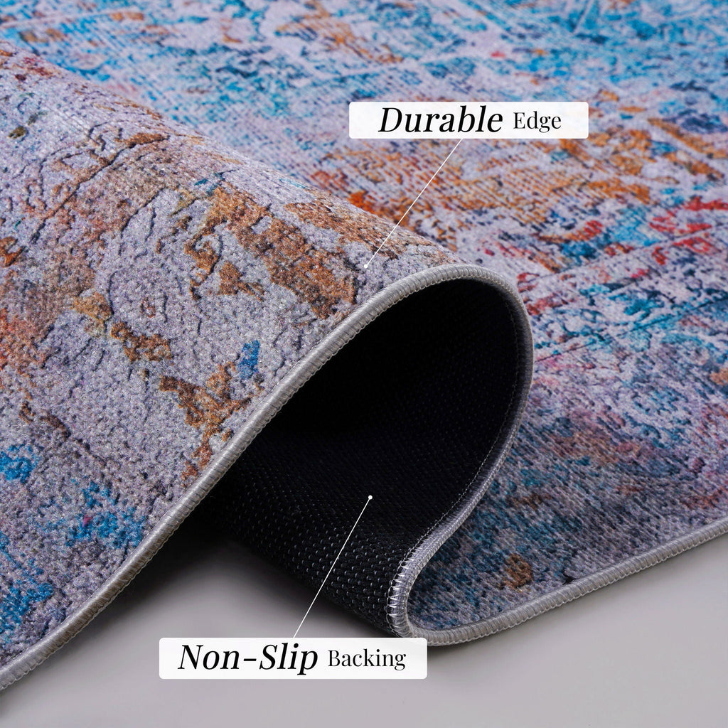 Unique Washable Area Rug with Low Pile - Multiple Colors