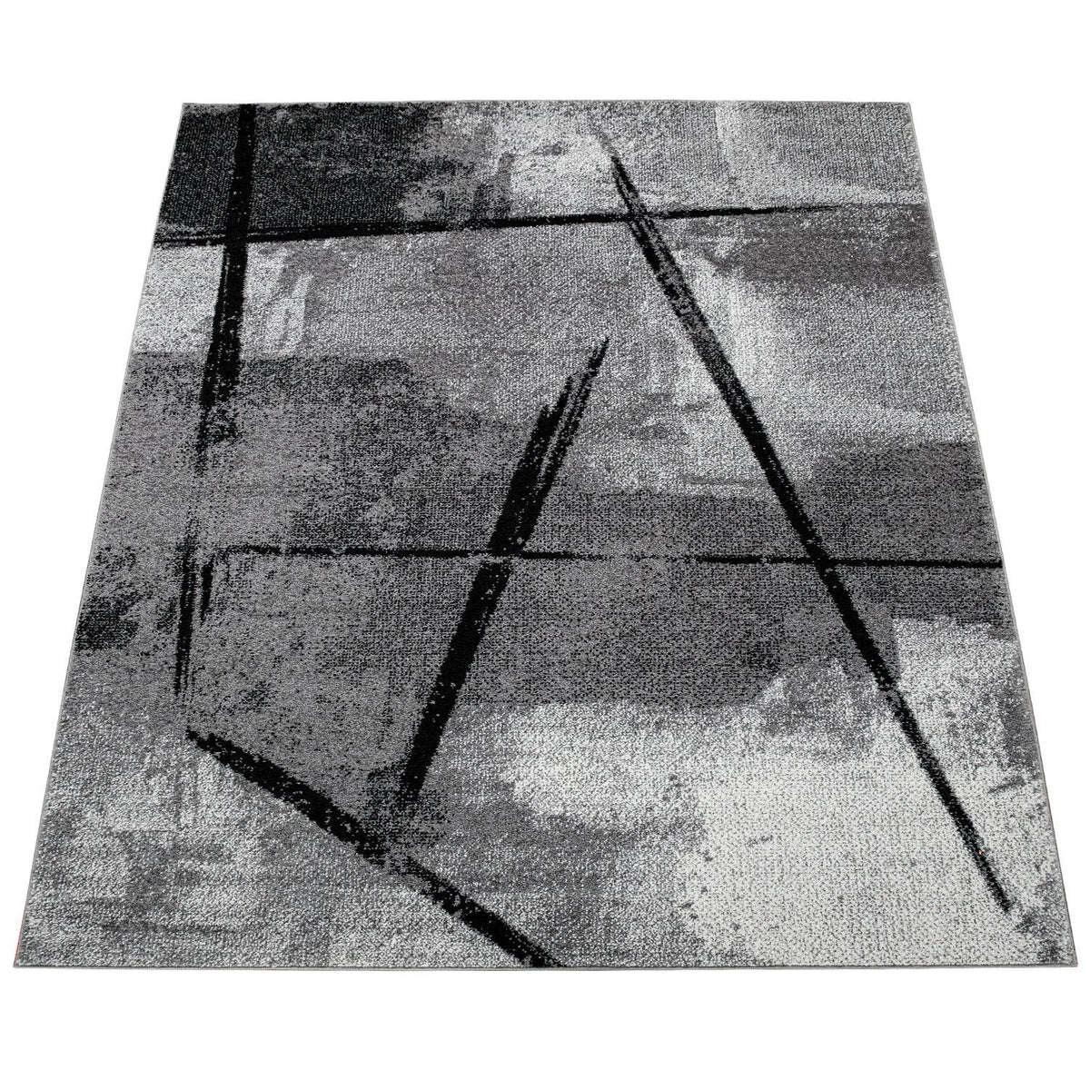 Grey Black Area Rug Mondial with Abstract Paint Effect