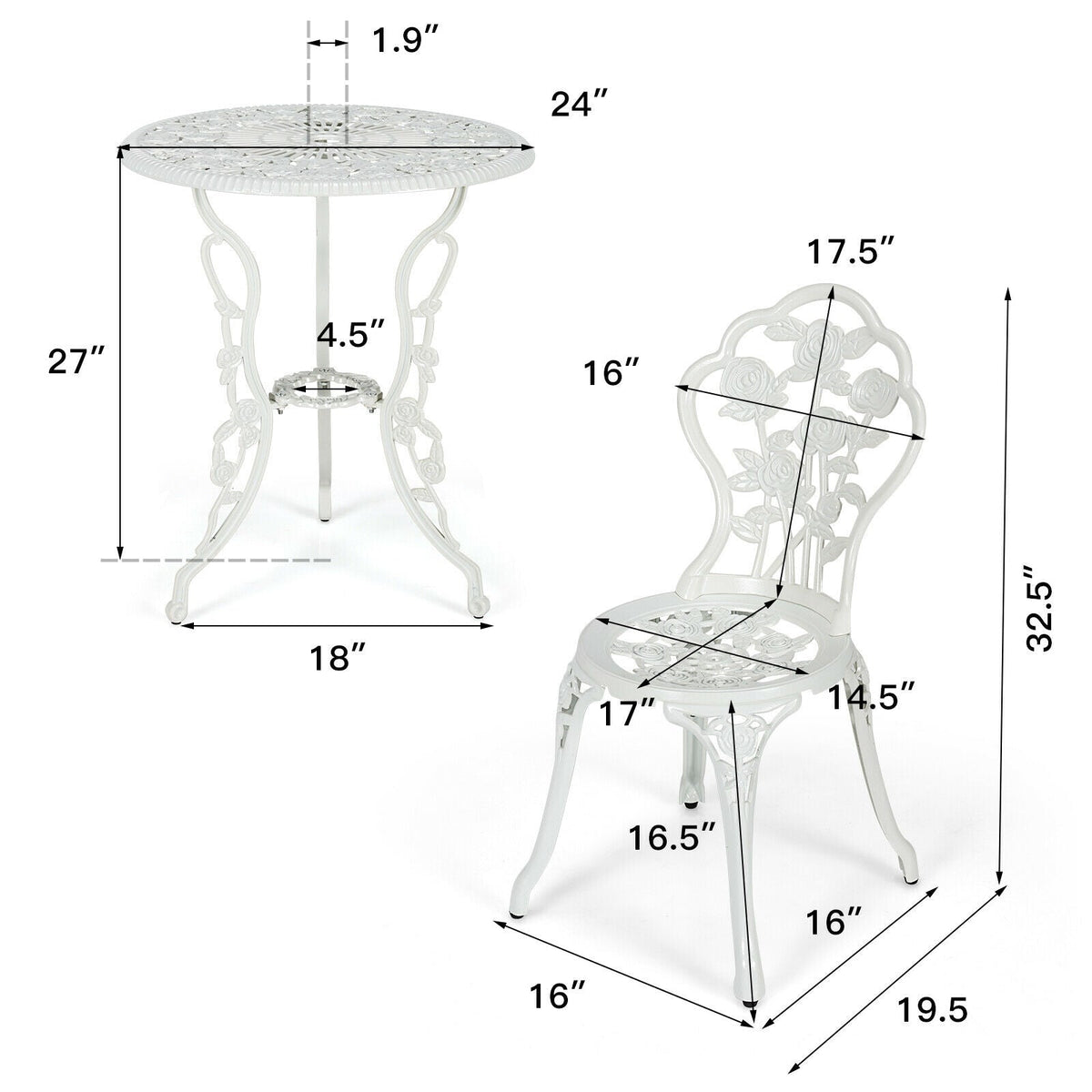 Outdoor Cast Aluminum Patio Furniture Set with Rose Design