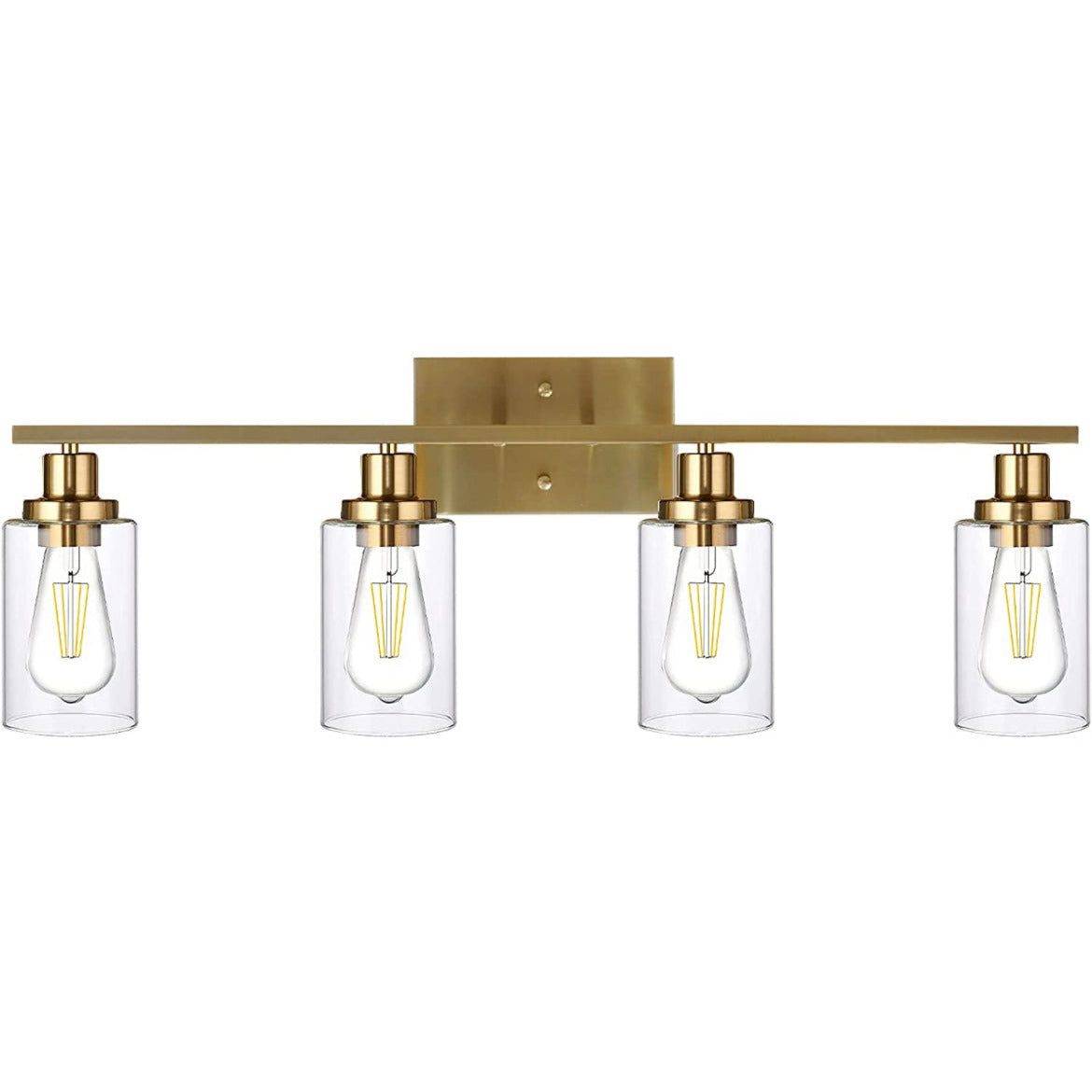 Vanity Lights Fixtures TULUCE 4 Light Bathroom Light Brass Gold Wall Light with Clear Glass Shade, Modern Bathroom Wall Sconce Lighting for Bath, Living Room, Bedroom, Stairs, Gallery, Restaurant