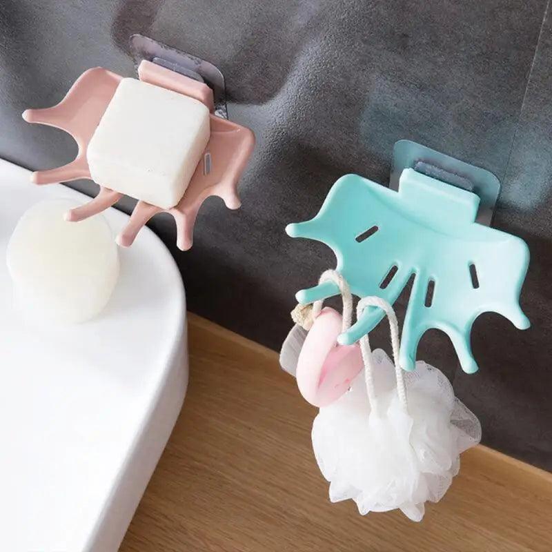 Soap Holder Bathroom Shower Dish Plates Storage Box With Drain Wall Mounted Self Adhesive Plastic Supplies Bathroom Soap Rack Suction Cup Bathroom Soap Dish Holder Shower Soap Dish Saver Tray Bar Soap Sponge Holder for Shower Bathroom Tub and Kitchen