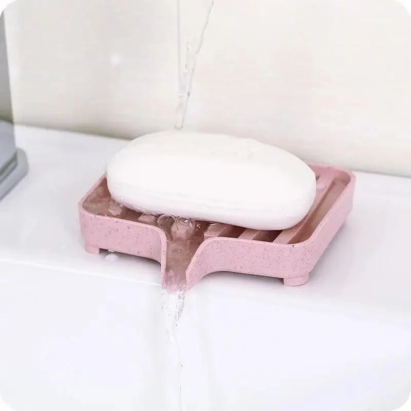 Sponge Holder PP Wheat Straw Storage Rack Drain Soap Box Tray Soapbox 1 Pcs Shower Soap Tray Tool Soap Dish Plate Holder Waterfall Draining Soap Sponge Holder for Shower Kitchen Sink Bathroom Laundry Countertop Face Body Bath Soap, Soap-Saving Dish
