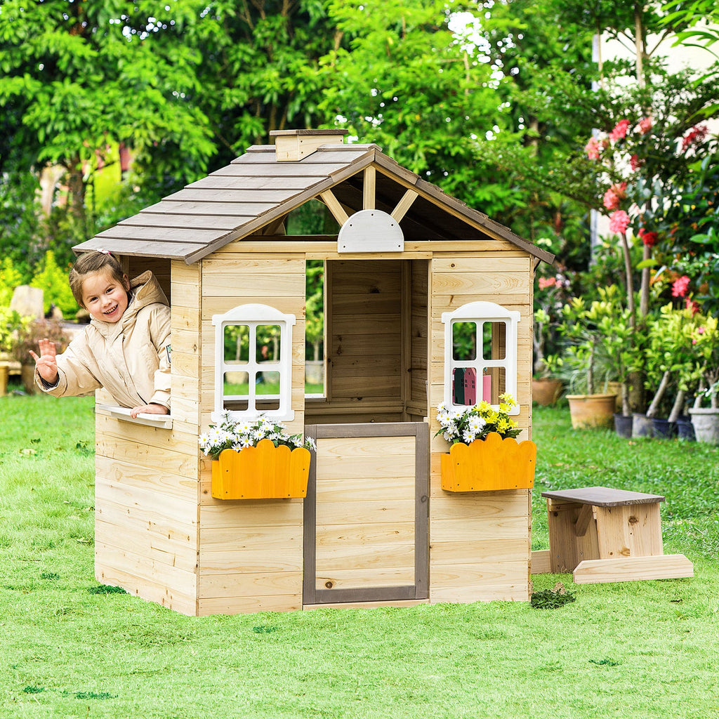 Wooden Outdoor Playhouse for Kids Garden Pretend Play and Adventure Games
